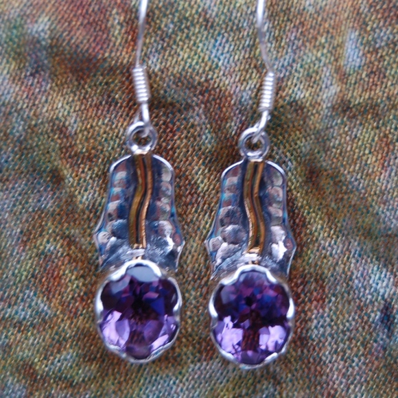 sterling sliver and amethyst dangly earrings - Picture 2 of 2
